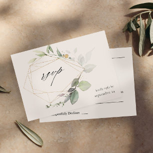 Eucalyptus Glow Gold Greenery w Meal RSVP Card Kaartje
