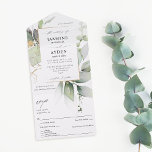 Eucalyptus Glow Gold Greenery Wedding All In One Uitnodiging<br><div class="desc">Maak het verzenden van de uitnodiging en RSVP gemakkelijk,  terwijl uw gasten geweldig zijn met uw prachtige Eucalyptus Glow Gold Greenery Wedding All in One Invitations.</div>