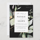 Eucalyptus Glow Gold Greenery Wedding Black Kaart (Voorkant)