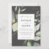 Eucalyptus Glow Gold Greenery Wedding Grey Kaart (Voorkant)