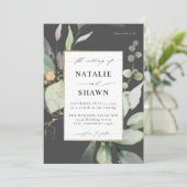 Eucalyptus Glow Gold Greenery Wedding Grey Kaart (Staand voorkant)