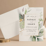 Eucalyptus Glow Gold Greenery Wedding Kaart<br><div class="desc">Stuur je gasten een mooie trouwuitnodiging met je mooie Eucalyptus Glow Gold Wedding Uitnodiging.</div>