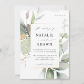 Eucalyptus Glow Gold Greenery Wedding Kaart (Voorkant)
