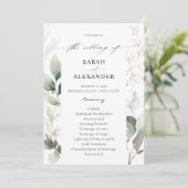 Eucalyptus Glow Gold Greenery Wedding Programme Kaart (Staand voorkant)