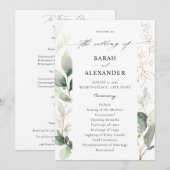 Eucalyptus Glow Gold Greenery Wedding Programme Kaart (Voorkant / Achterkant)