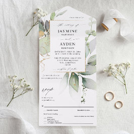 Eucalyptus Glow Gold Greenery Wedding V2 All In One Uitnodiging