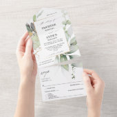Eucalyptus Glow Gold Greenery Wedding V2 All In One Uitnodiging (Afscheurbaar)