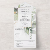 Eucalyptus Glow Gold Greenery Wedding V2 All In One Uitnodiging (Binnen)