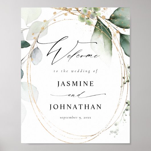 Eucalyptus Glow Gold Greenery Welcome Sign Poster2 Poster (Voorkant)