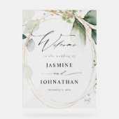 Eucalyptus Glow Goud Groen Bruiloft Welkom 2 Acryl Bord (Voorkant)