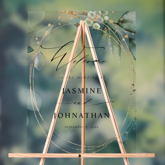 Eucalyptus Glow Goud Groen Bruiloft Welkom 2 Acryl Bord (Neutraal)