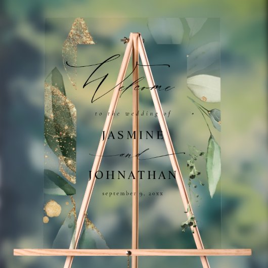 Eucalyptus Glow Goud Groen Bruiloft Welkom 3 Acryl Bord (Neutraal)