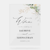 Eucalyptus Glow Goud Groen Bruiloft Welkom 4 Acryl Bord (Voorkant)