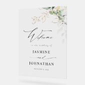 Eucalyptus Glow Goud Groen Bruiloft Welkom 4 Acryl Bord (Hoek)