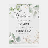 Eucalyptus Glow Goud Groen Bruiloft Welkom Acryl Bord (Voorkant)