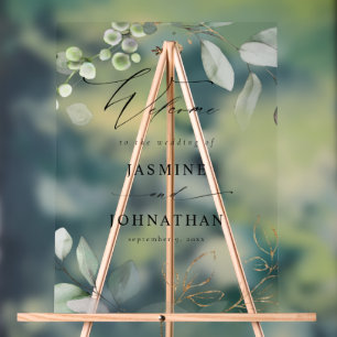 Eucalyptus Glow Goud Groen Bruiloft Welkom Acryl Bord