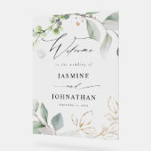 Eucalyptus Glow Goud Groen Bruiloft Welkom Acryl Bord (Hoek)