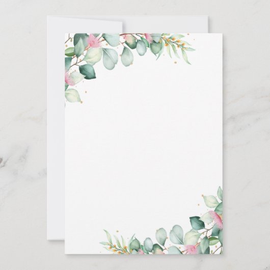 Eucalyptus Glow Groen moderne bruiloft uitnodiging (Achterkant)