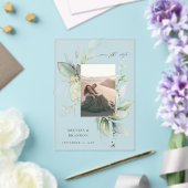 Eucalyptus Glow Verticale foto Opslaan Datum Acryl Uitnodigingen (Insitu (Huwelijk))