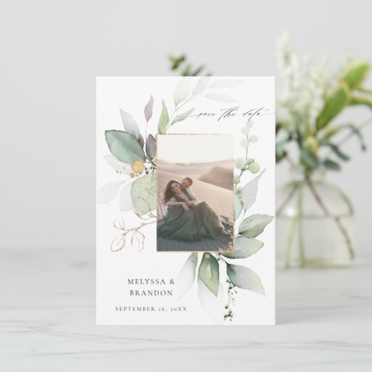 Eucalyptus Glow Verticale foto Opslaan Datum Save The Date (Staand voorkant)