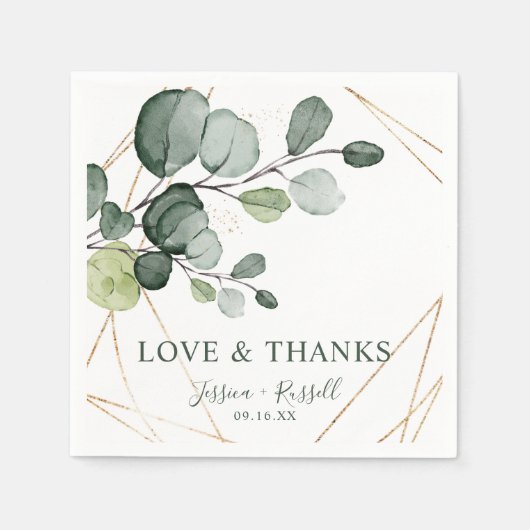 Eucalyptus Gold Abstract Bedankt- en liefdespapier Servet (Voorkant)