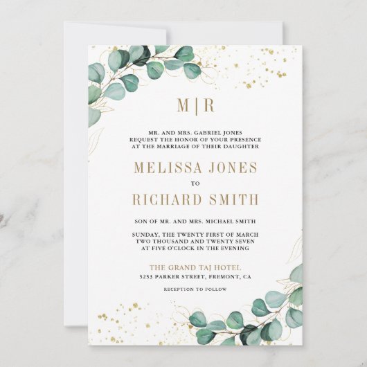 Eucalyptus Gold alles in één QR-code formeel huwel Kaart (Voorkant)