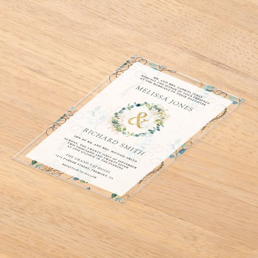 Eucalyptus Gold Ampersand Wedding Acryl Uitnodigingen (Laagn)