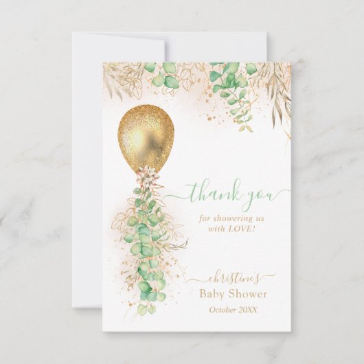 Eucalyptus Gold ballon Baby shower Hartelijk dank Bedankkaart (Voorkant)