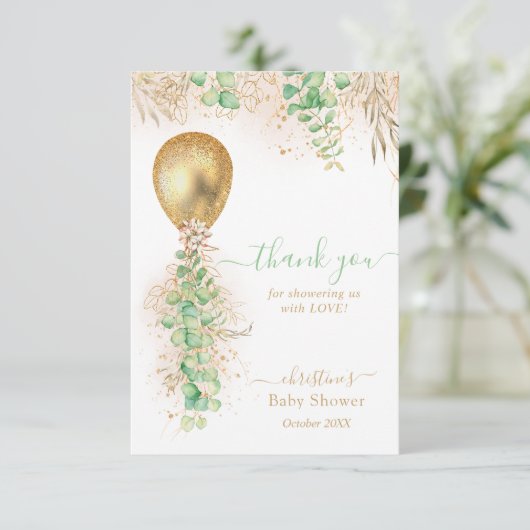 Eucalyptus Gold ballon Baby shower Hartelijk dank Bedankkaart (Staand voorkant)