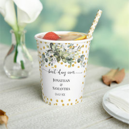 Eucalyptus Gold beste dag ooit bruiloft Papieren Bekers