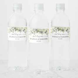 Eucalyptus Gold beste dag ooit bruiloft Waterfles Etiket