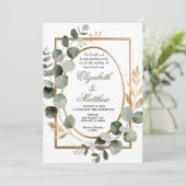 Eucalyptus Gold Botanical Wreath Wedding Invitatio Kaart (Staand voorkant)