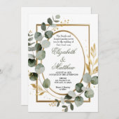 Eucalyptus Gold Botanical Wreath Wedding Invitatio Kaart (Voorkant / Achterkant)