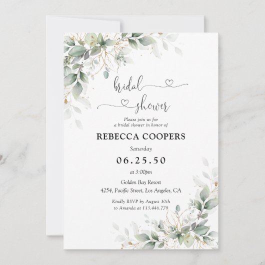 Eucalyptus Gold bruids douche uitnodiging (Voorkant)