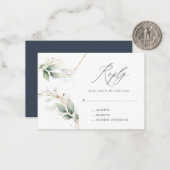 Eucalyptus gold bruiloft RSVP Notitiekaartje (Voorkant / Achterkant in situ)