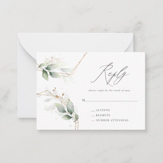 Eucalyptus gold bruiloft RSVP Notitiekaartje (Voorkant)