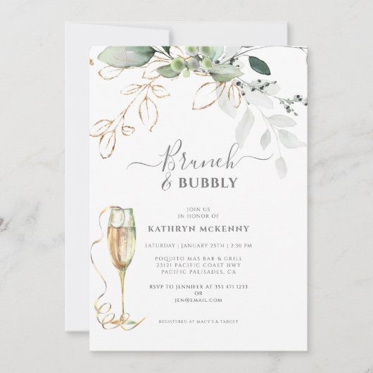 Eucalyptus Gold Calligraphy Vrijgezellenfeest Invi Kaart (Voorkant)