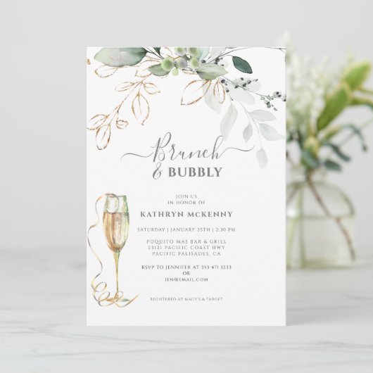 Eucalyptus Gold Calligraphy Vrijgezellenfeest Invi Kaart (Staand voorkant)