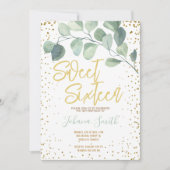 Eucalyptus Gold Confetti Sweet Sixteen Birthday Kaart (Voorkant)