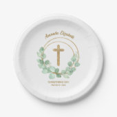 Eucalyptus Gold Cross Christening Papieren Bordje (Voorkant)