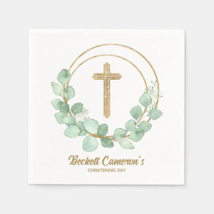 Eucalyptus Gold Cross Christening Servet