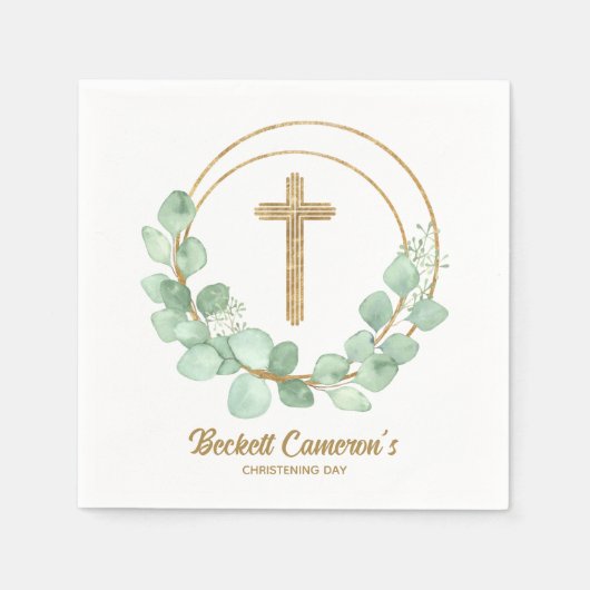 Eucalyptus Gold Cross Christening Servet (Voorkant)