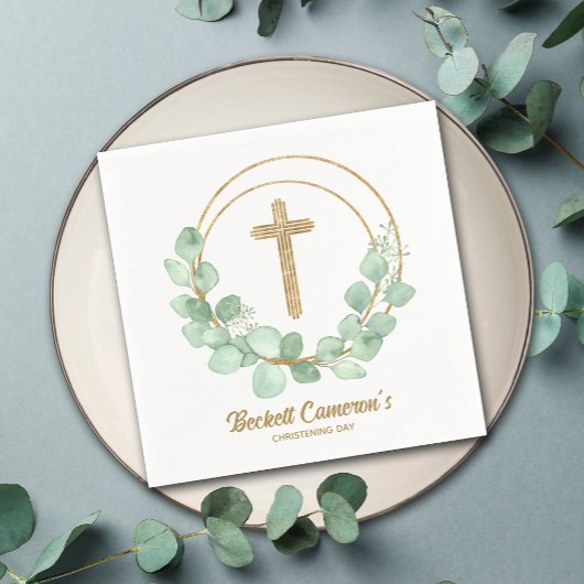 Eucalyptus Gold Cross Christening Servet