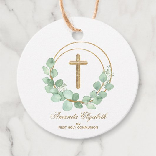 Eucalyptus Gold Cross-Commune Bedankjes Labels (Voorkant)