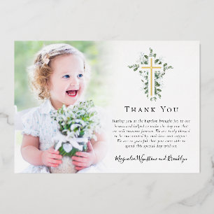 Eucalyptus Gold Cross-foto Baptisme Hartelijk dank Folie Uitnodiging