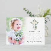 Eucalyptus Gold Cross-foto Baptisme Hartelijk dank Folie Uitnodiging (Staand Voorkant)