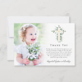 Eucalyptus Gold Cross - Photo Baptisme Bedankkaart (Voorkant)