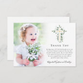 Eucalyptus Gold Cross - Photo Baptisme Bedankkaart (Voorkant / Achterkant)