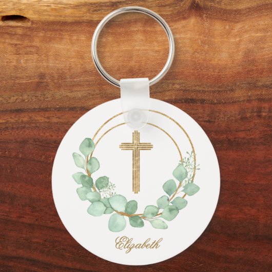 Eucalyptus Gold Cross Sleutelhanger (Voorkant)