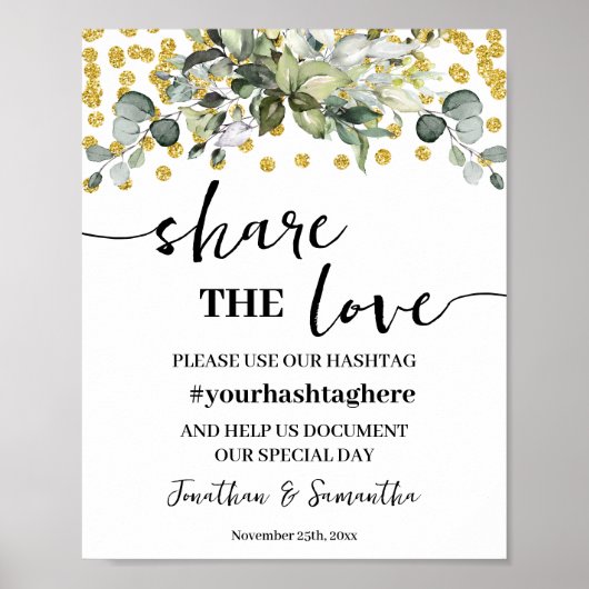 Eucalyptus Gold Deel het Love Wedding Shower Sign Poster (Voorkant)